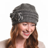 Boiled wool beanie hat with flower