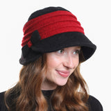 2-tone boiled wool cloche hat with buckle