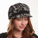Embroidered cotton newsboy cap with buttons