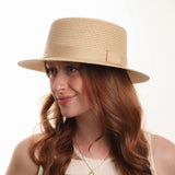 Sewn straw boater hat