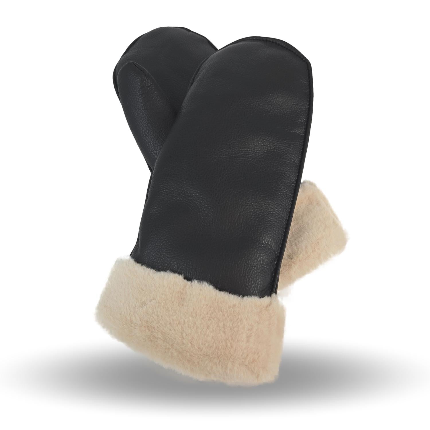 Leather mittens with fur cuff
