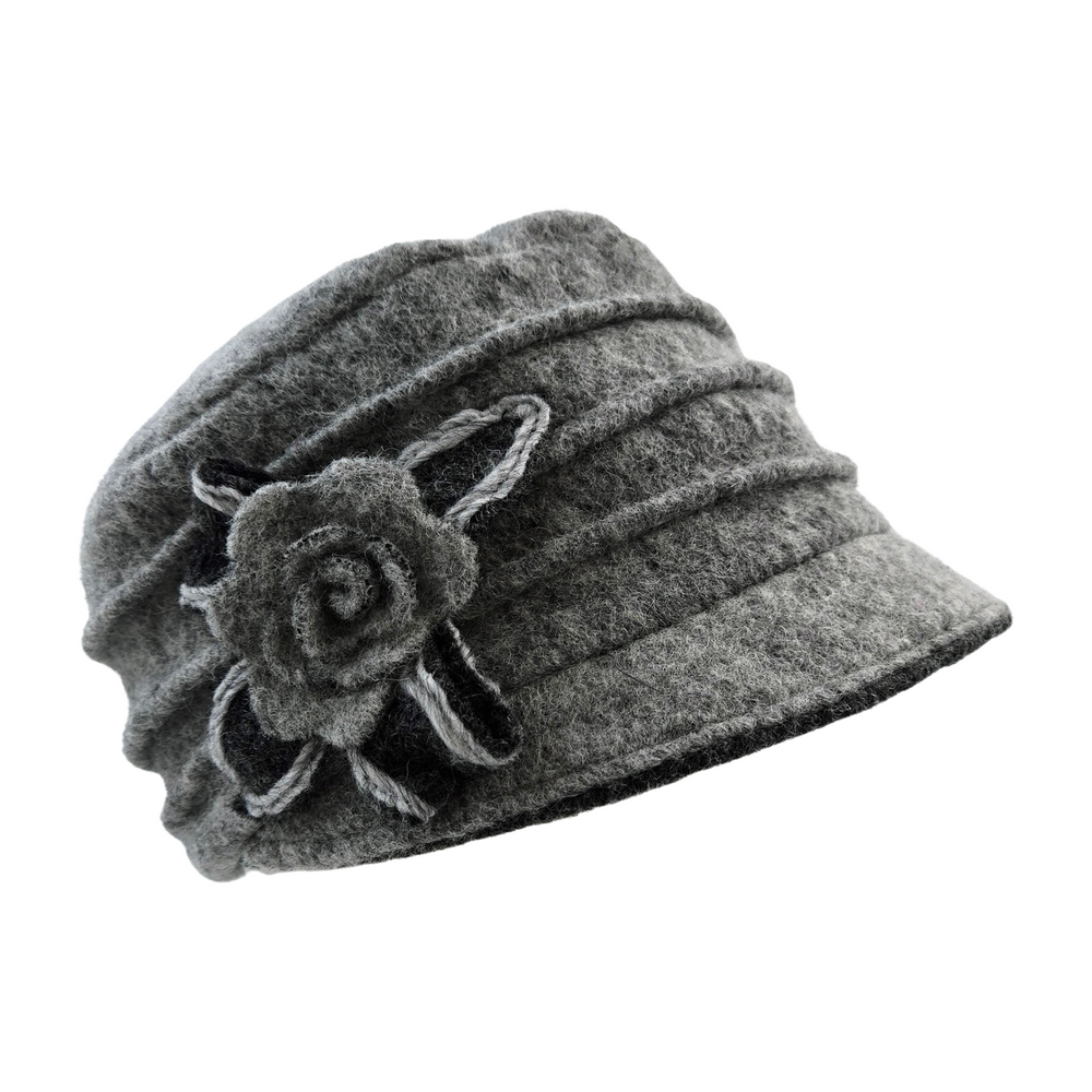 Casquette en laine bouillie avec fleur