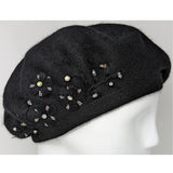 Beret with embroidered flowers and stones
