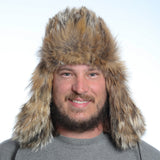 Aviator hat in leather and coyote fur