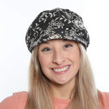 Newsboy cap in embroidered chambray