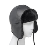 Aviator hat in leather and synthetic fur